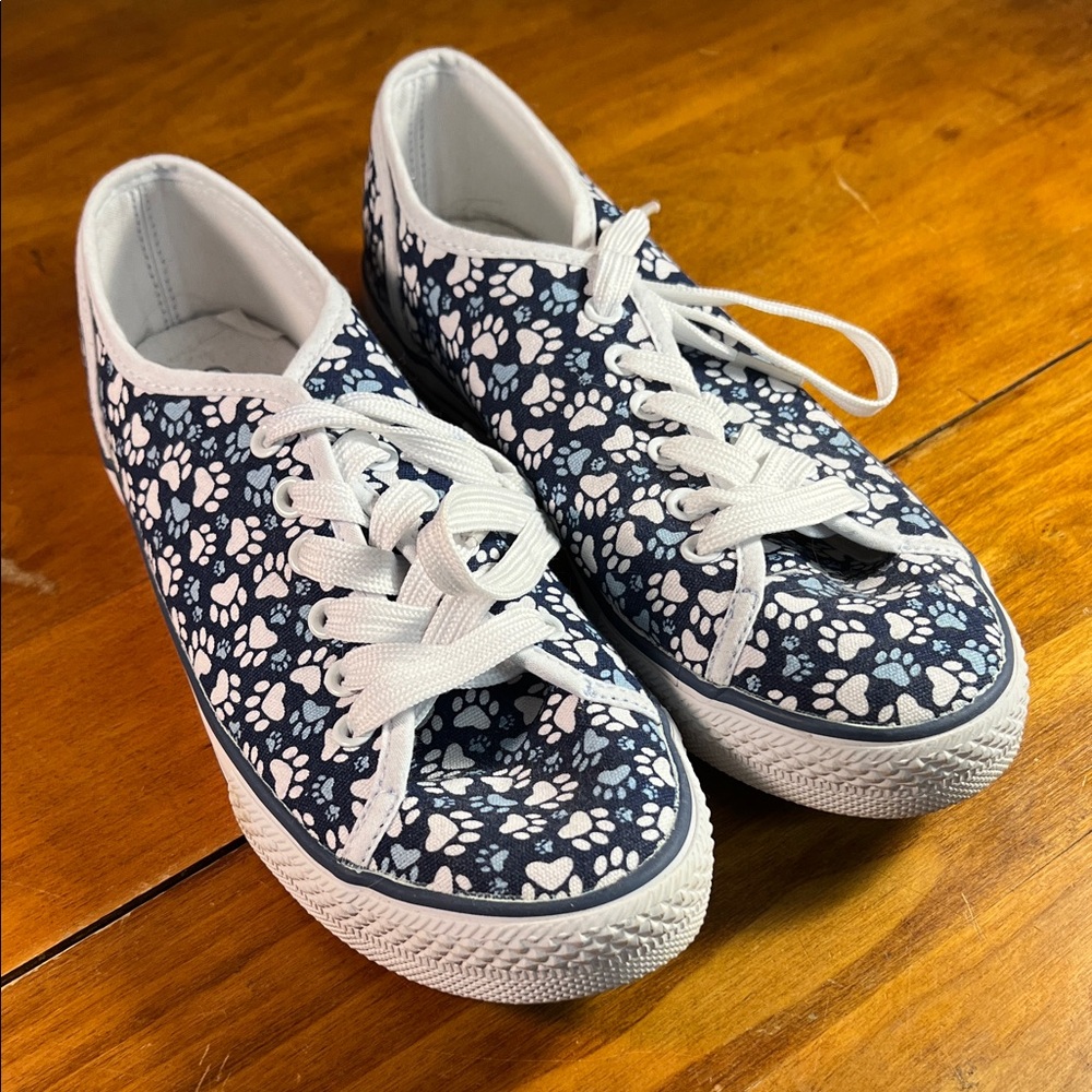 Paw Print Women’s Sneakers - Navy and White